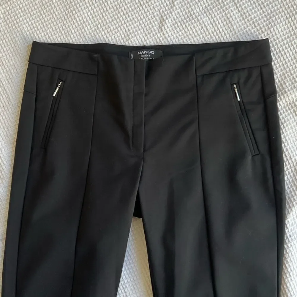 Mango Basics Slim Fit Black Front Seam Pleat Minimalist Casual Trousers Pants 8